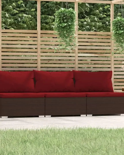 6-Piece Poly Rattan Patio Set - 3-Seat Sofa with Deep Seating and Cushions, Brown and Grey