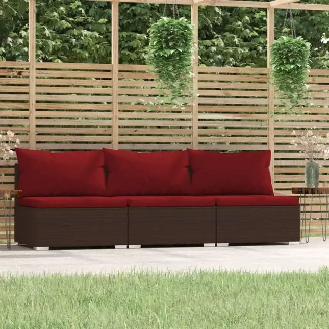 6-Piece Poly Rattan Patio Set - 3-Seat Sofa with Deep Seating and Cushions, Brown and Grey
