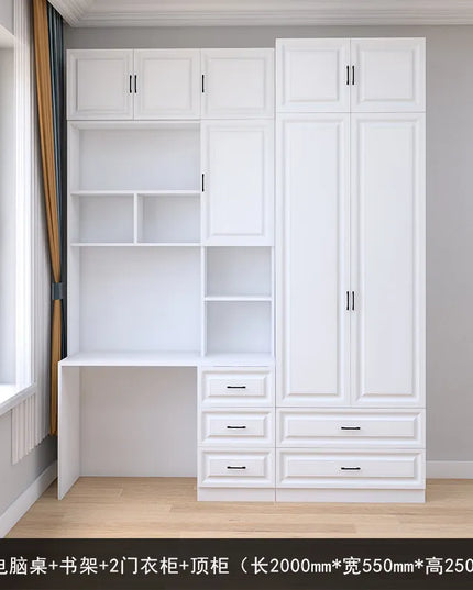 Modular Sliding-Door Wardrobe with 6 Drawers - White MDF Storage, 200kg Capacity