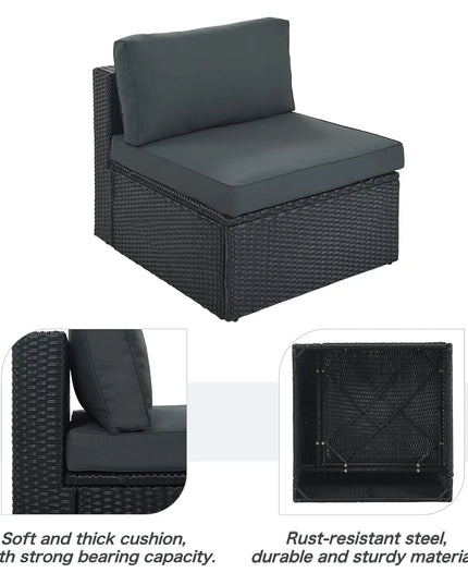 7-Piece All-Weather Rattan Conversation Set - Tempered Glass Table and Striped Pillows