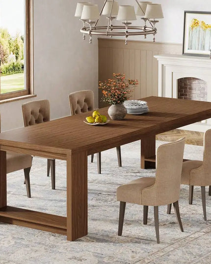 86.61-Inch Narrow Farmhouse Dining Table - Wood Pedestal Base, Seats 6 to 8, 4 Finishes