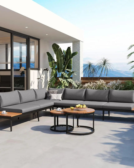 7-Piece All-Weather Rattan Conversation Set - Tempered Glass Table and Striped Pillows