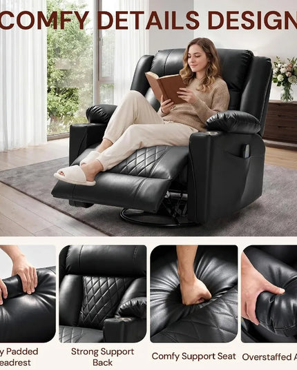 Oversized Swivel Rocker Recliner - Big and Tall Faux Leather, Heat and Massage, 3 Colours