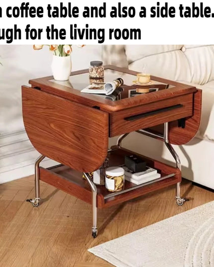 Rolling Round Side Table with Storage Shelf - Mobile Coffee Trolley on Castors, E0