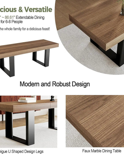 Rustic Extendable Wooden Dining Table - Seats 6 to 10, Fully Assembled, Table Only