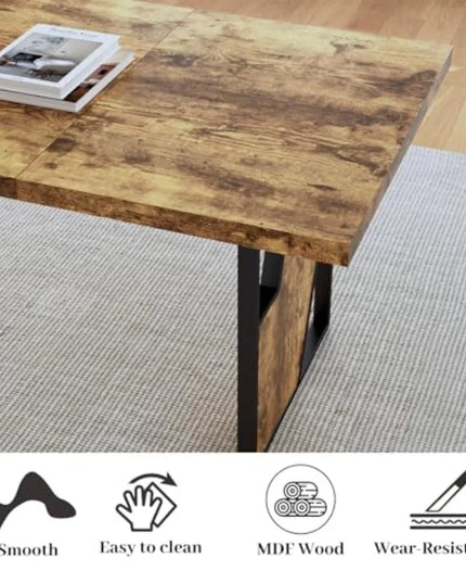 Rustic 70.8-Inch Dining Table with 2 Matching Benches - Natural Wood, Seats 6
