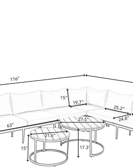4-Piece Acacia L-Shaped Patio Set - Nesting Coffee Table, Built-In Side Table, Cushions