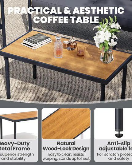 4-Seat Metal Patio Set - Multi-Seat Sofa, 2 Lounge Chairs and Coffee Table, Deep Grey