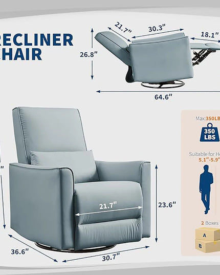 Swivel Rocker Recliner Glider Chair - Deep Seat PU Leather in Beige, Brown or Grey
