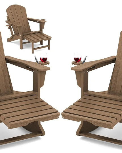 Adirondack Rocking Chairs, Set of 2 - HDPE with Retractable Footrests and Cup Holders