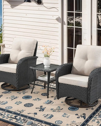3-Piece Swivel Rocker Patio Set - 2 Wicker Rockers and Glass Side Table, 8 Colourways