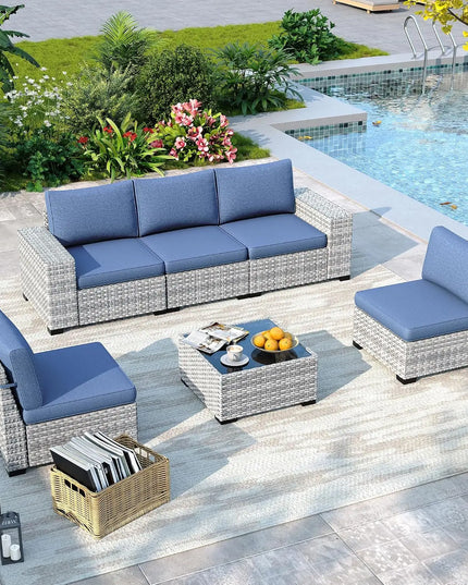 6-Piece Wicker Rattan Patio Sectional Set - Complete Outdoor Set in 5 Colourways