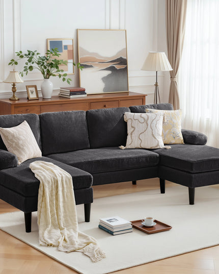 4-Seat Corner Sleeper Sofa - Velvet and Chenille, Removable Cushions, 101.5 Inches