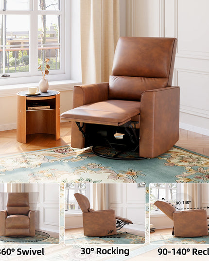 Swivel Rocker Recliner Glider Chair - Deep Seat PU Leather in Beige, Brown or Grey