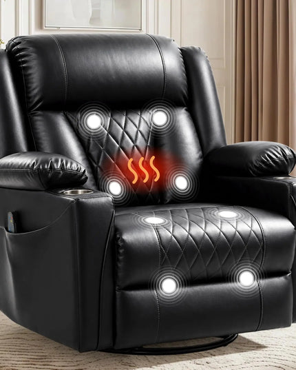 Oversized Swivel Rocker Recliner - Big and Tall Faux Leather, Heat and Massage, 3 Colours