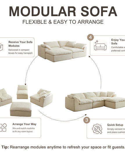 L-Shaped Modular Cloud Couch Sofa Bed - Removable Cushions, 275x175x70cm, 5 Colours
