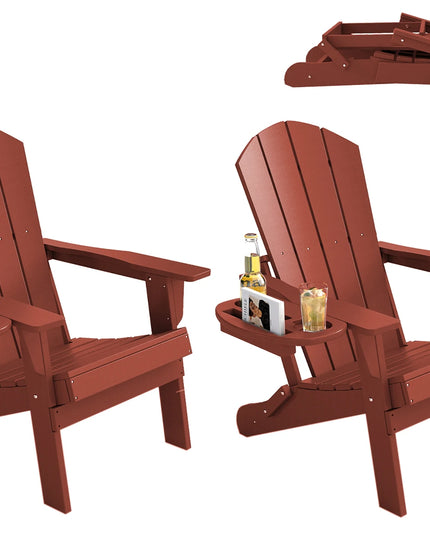 Folding Adirondack Chairs, Set of 2 - HDPE with Cup Holders and Cushions, 6 Colours