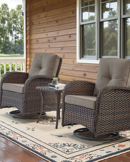 3-Piece Swivel Rocker Patio Set - 2 Wicker Rockers and Glass Side Table, 8 Colourways