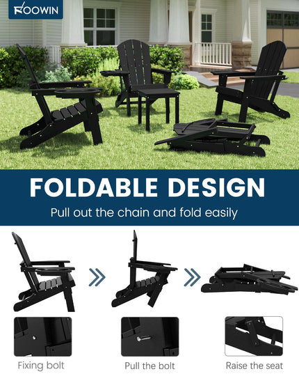 Folding Adirondack Chairs, Set of 2 - HDPE with Cup Holders and Cushions, 6 Colours
