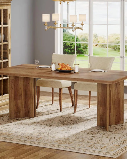 63-Inch Walnut Farmhouse Dining Table - Seats 4 to 6, Heavy Duty, Chairs Not Included