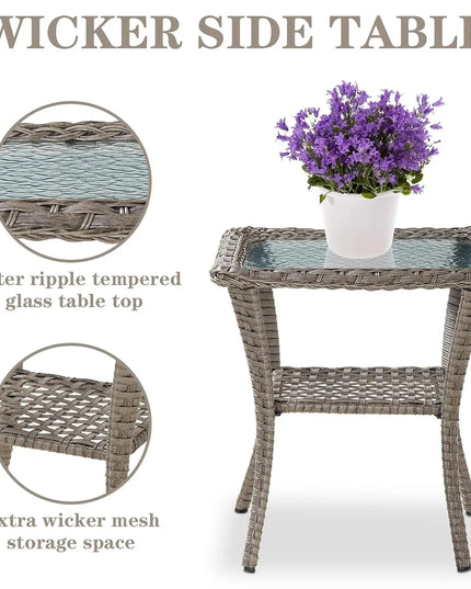 3-Piece Swivel Rocker Patio Set - 2 Wicker Rockers and Glass Side Table, 8 Colourways
