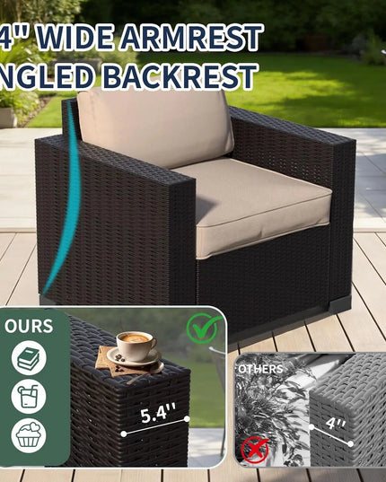 7-Piece Slanted-Back Patio Sectional - Modular Rattan with Dual-Tier Glass Coffee Table