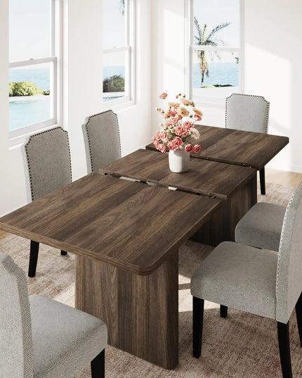 Extendable Farmhouse Dining Table - 63 to 82.7 Inches, Seats 8 to 10, 5 Finishes