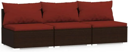 6-Piece Poly Rattan Patio Set - 3-Seat Sofa with Deep Seating and Cushions, Brown and Grey