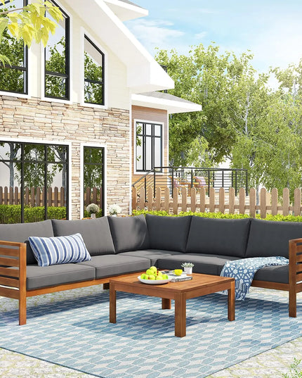 7-Piece All-Weather Rattan Conversation Set - Tempered Glass Table and Striped Pillows