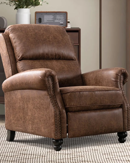 Rivet Pushback Recliner Armchair - Faux Leather Accent Chair, Adjustable, 3 Colours