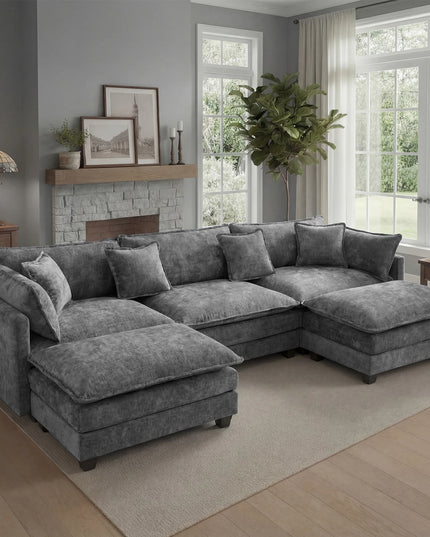 113-Inch Cloud Modular Sectional Sofa with Ottoman - 23.6-Inch Deep Seat, 4 Colours