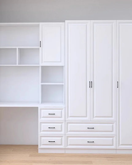 Modular Sliding-Door Wardrobe with 6 Drawers - White MDF Storage, 200kg Capacity