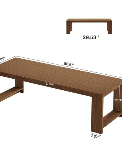 86.61-Inch Narrow Farmhouse Dining Table - Wood Pedestal Base, Seats 6 to 8, 4 Finishes