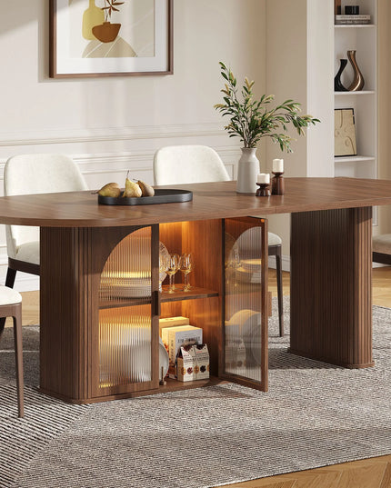 Walnut 70-Inch Oval Dining Table - Seats 6 to 8, 2-Tier Storage and LED, Table Only