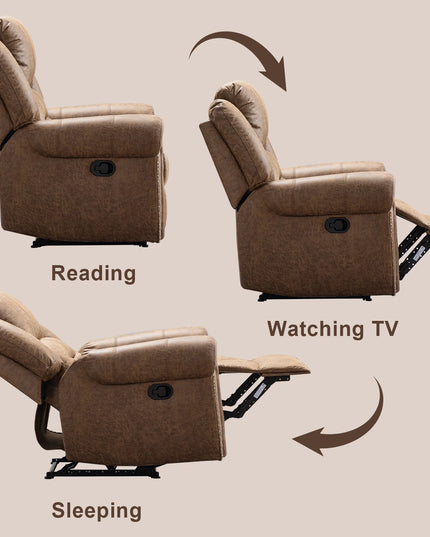 Classic Manual Leather Recliner Chair - Traditional Khaki Armchair with Padded Arms