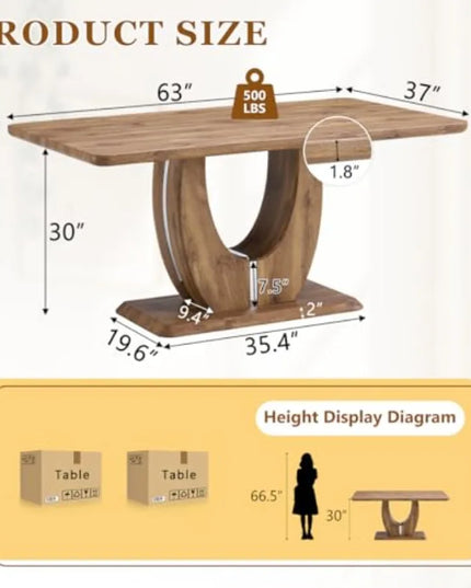 Rustic 63-Inch Farm Dining Table - 1.8-Inch Thick Top, Seats 4 to 6, Chairs Not Included