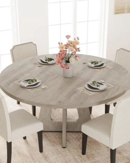 Extendable Round Dining Table in Grey - 47 to 63 Inches, Seats 4 to 8, Table Only