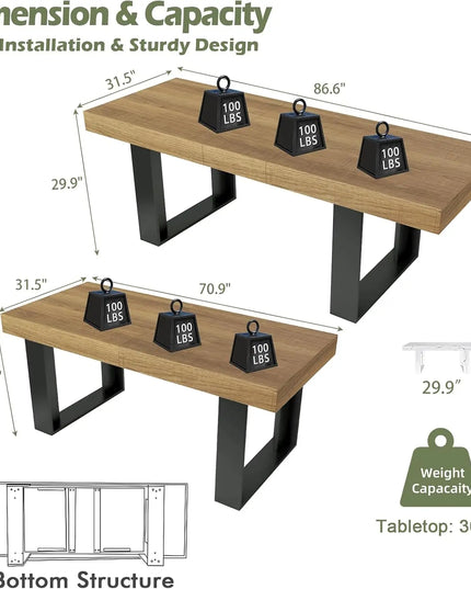 Rustic Extendable Wooden Dining Table - Seats 6 to 10, Fully Assembled, Table Only