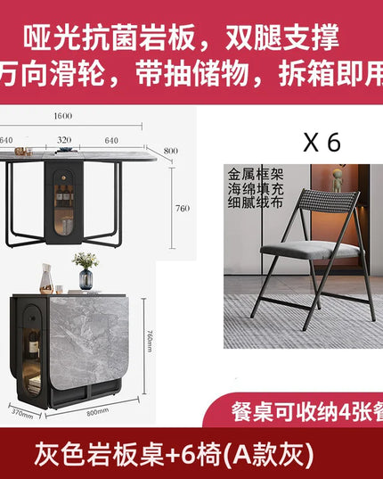 Foldable Italian Dining Table with Cabinets - 1.6m, Table Only or with 2, 4 or 6 Chairs