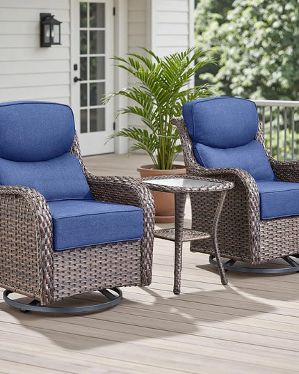 3-Piece Wicker Patio Bistro Set - 2 High-Back Swivel Chairs, Table, 6-Inch Cushions