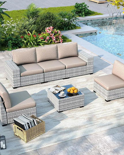 6-Piece Wicker Rattan Patio Sectional Set - Complete Outdoor Set in 5 Colourways