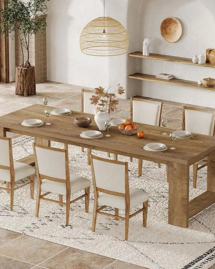 86.61-Inch Narrow Farmhouse Dining Table - Wood Pedestal Base, Seats 6 to 8, 4 Finishes