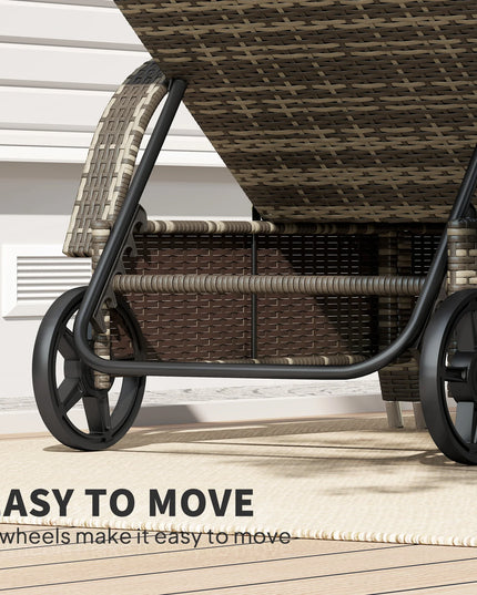 3-Piece PE Rattan Lounger Set - 2 Reclining Loungers with Wheels, Cushions, Side Table