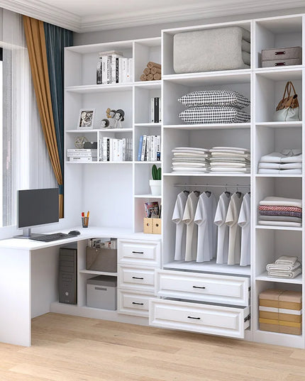 Modular Sliding-Door Wardrobe with 6 Drawers - White MDF Storage, 200kg Capacity