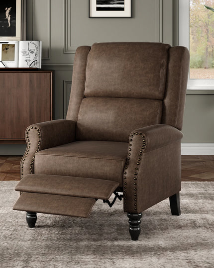 Faux Leather Pushback Recliner Chair - Manual Accent Recliner in Coffee or Yellow Brown