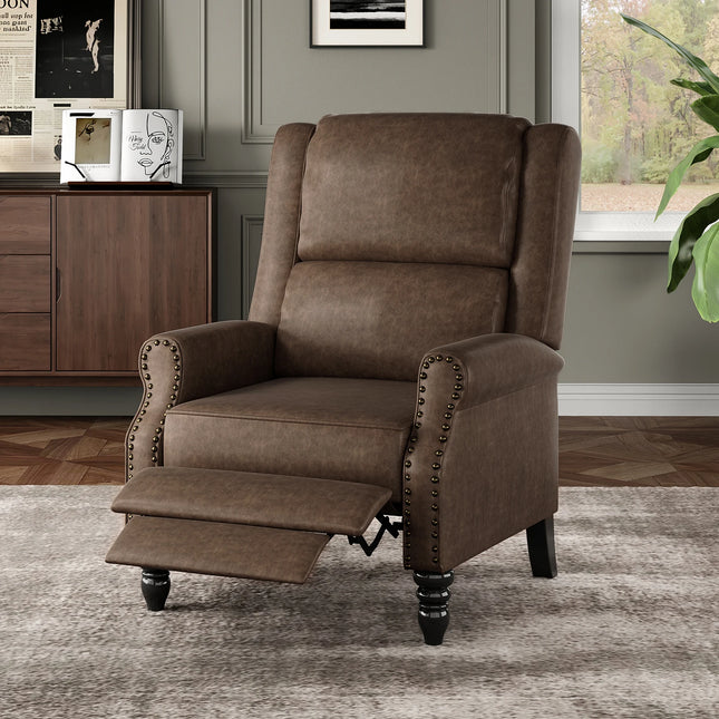 Faux Leather Pushback Recliner Chair - Manual Accent Recliner in Coffee or Yellow Brown