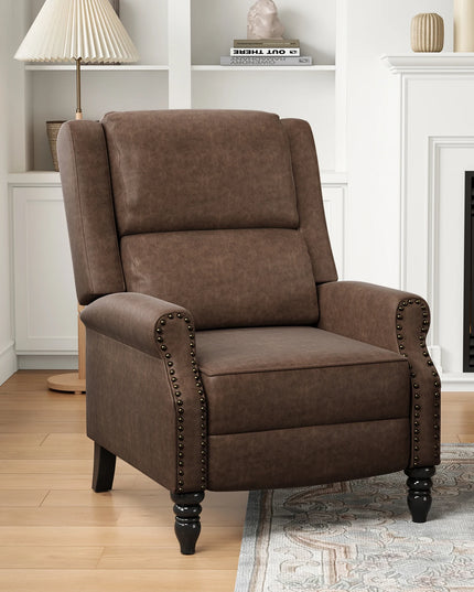 Faux Leather Pushback Recliner Chair - Manual Accent Recliner in Coffee or Yellow Brown