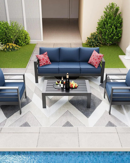 6-Piece Aluminium Patio Set - Sectional Sofa, Coffee Table, 5-Inch Olefin Cushions, Covers