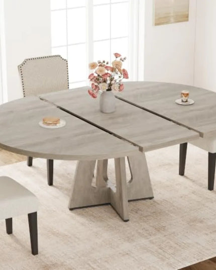 Extendable Round Dining Table in Grey - 47 to 63 Inches, Seats 4 to 8, Table Only