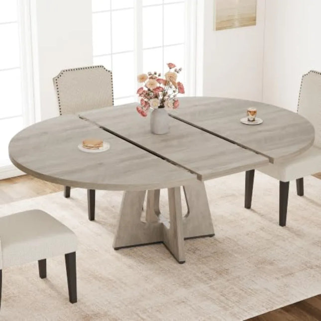 Extendable Round Dining Table in Grey - 47 to 63 Inches, Seats 4 to 8, Table Only